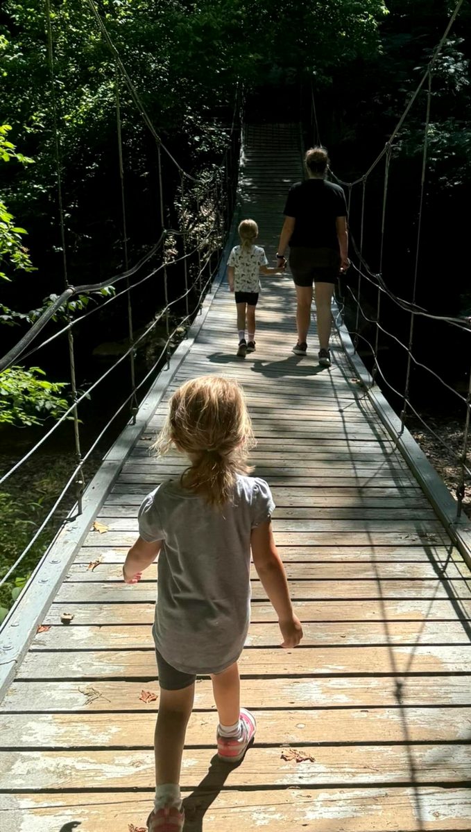 Walking toward the light — bridge through the forest
