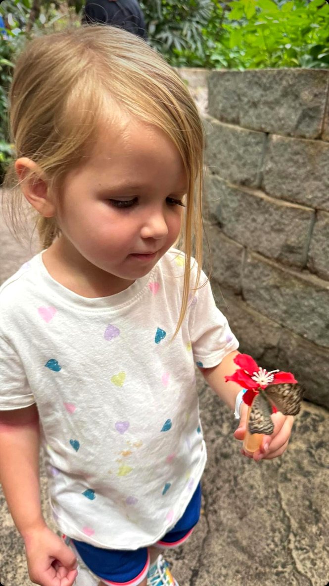 Christy's granddaughter holding a butterfly